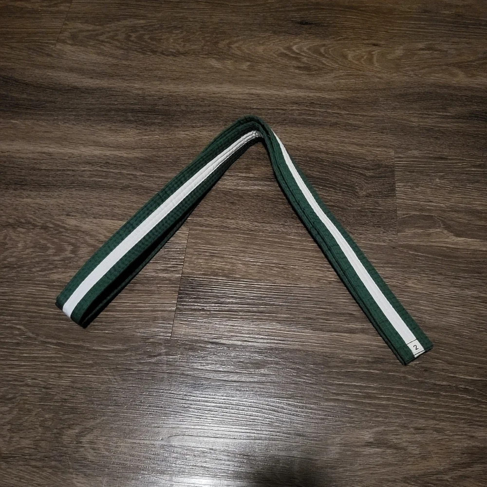 Karate Green Belt with White Stripe, Size 2